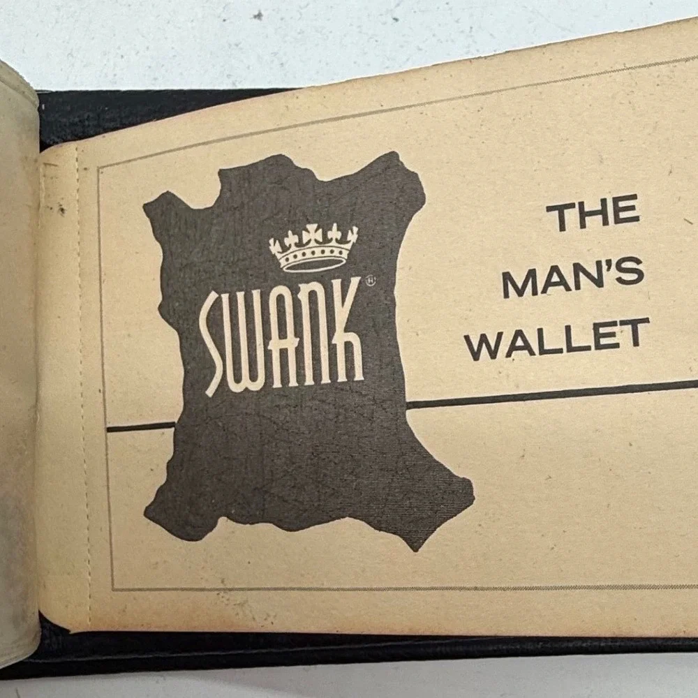 Vtg Swank Black Leather Billfold‎ Wallet Snap Closure Mens SK3J-T 1960s unused